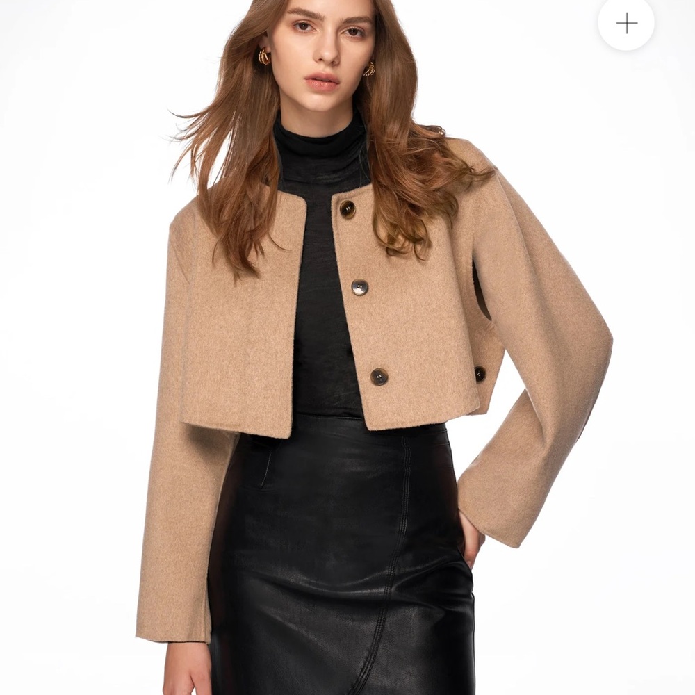 Khaki - Button Up Crop Jacket